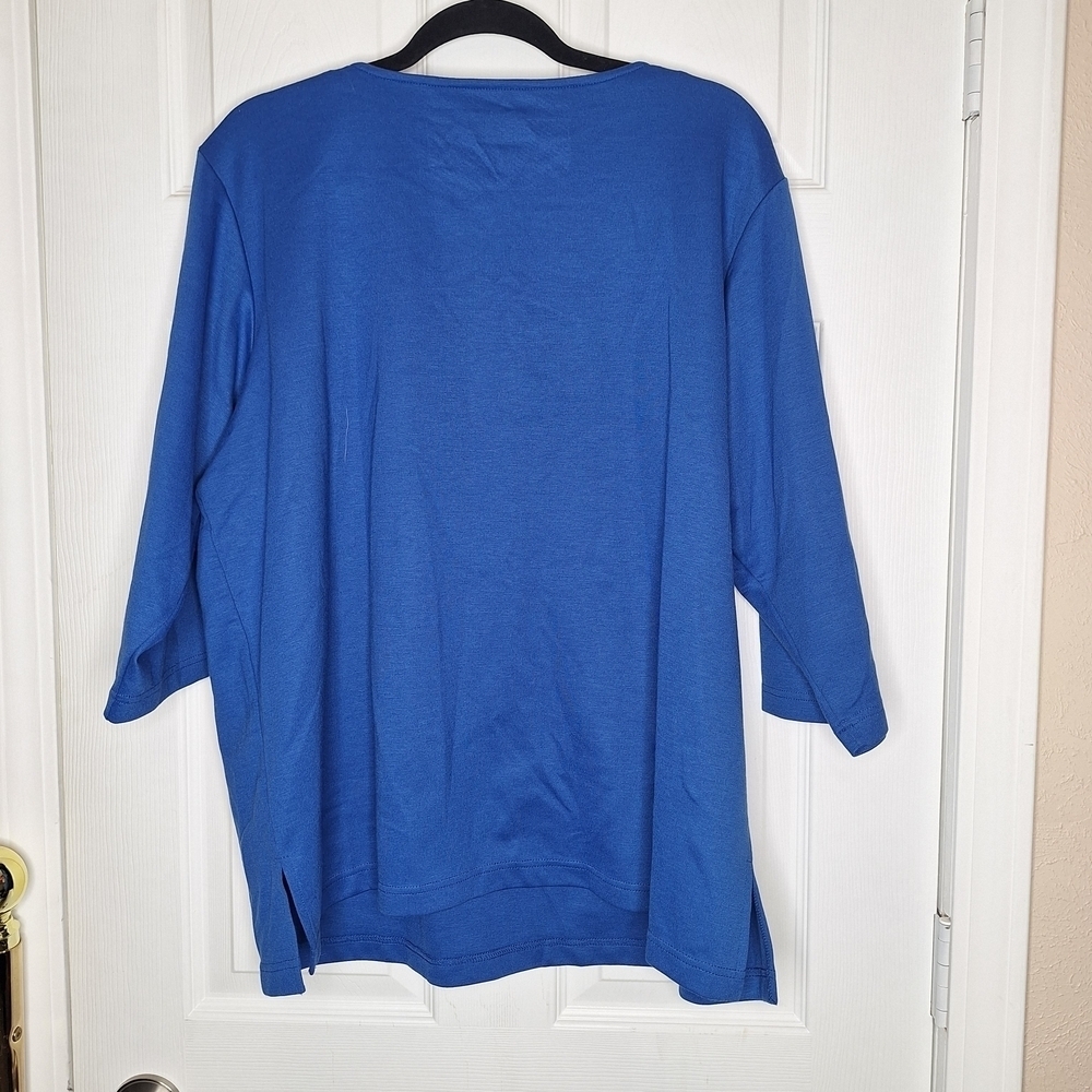 Bob Mackie Blue Starburst Embellished Long Sleeve Top Size 1X - Picture 3 of 5